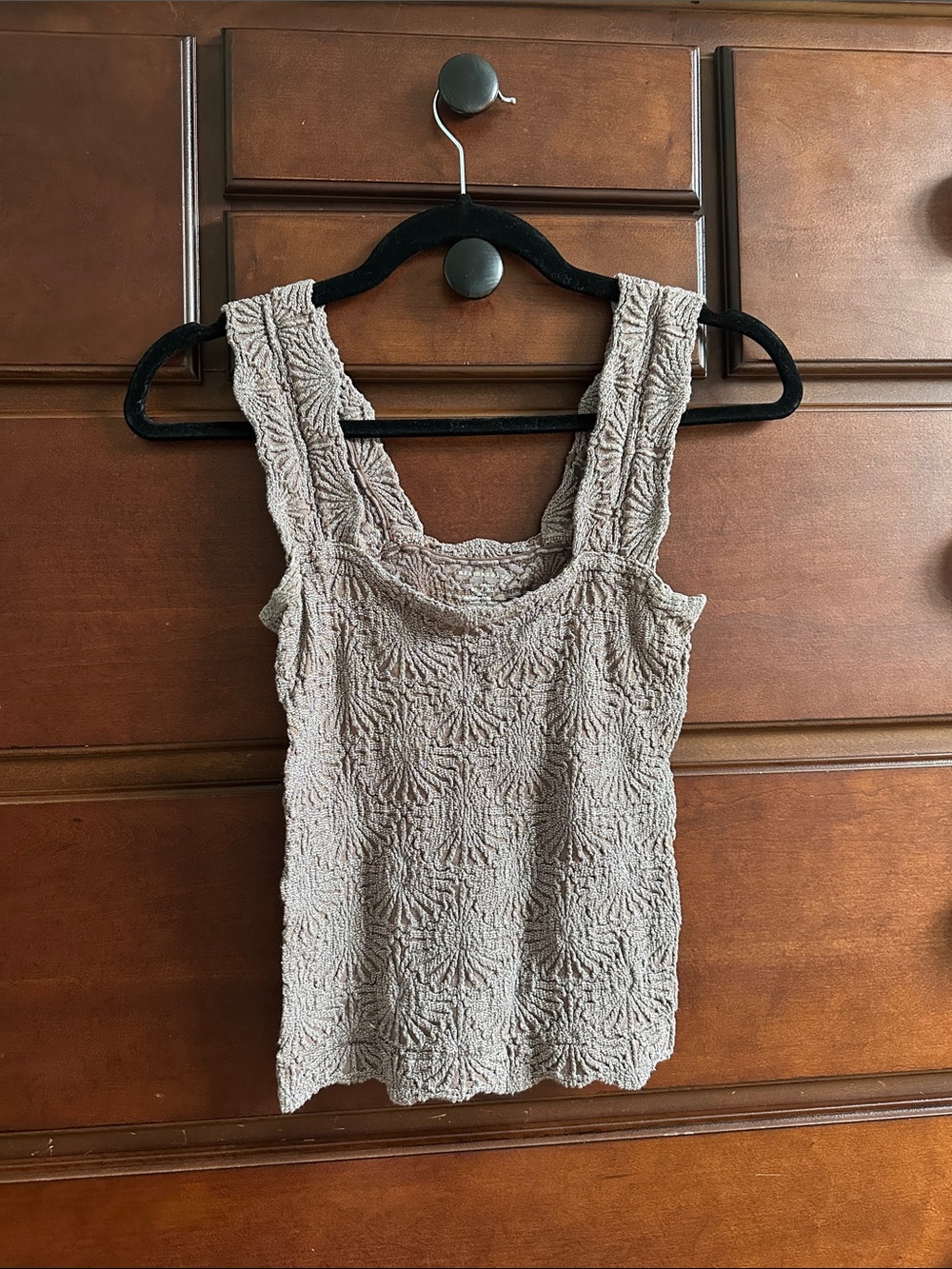 Free People Taupe Textured Square-Neck Tank